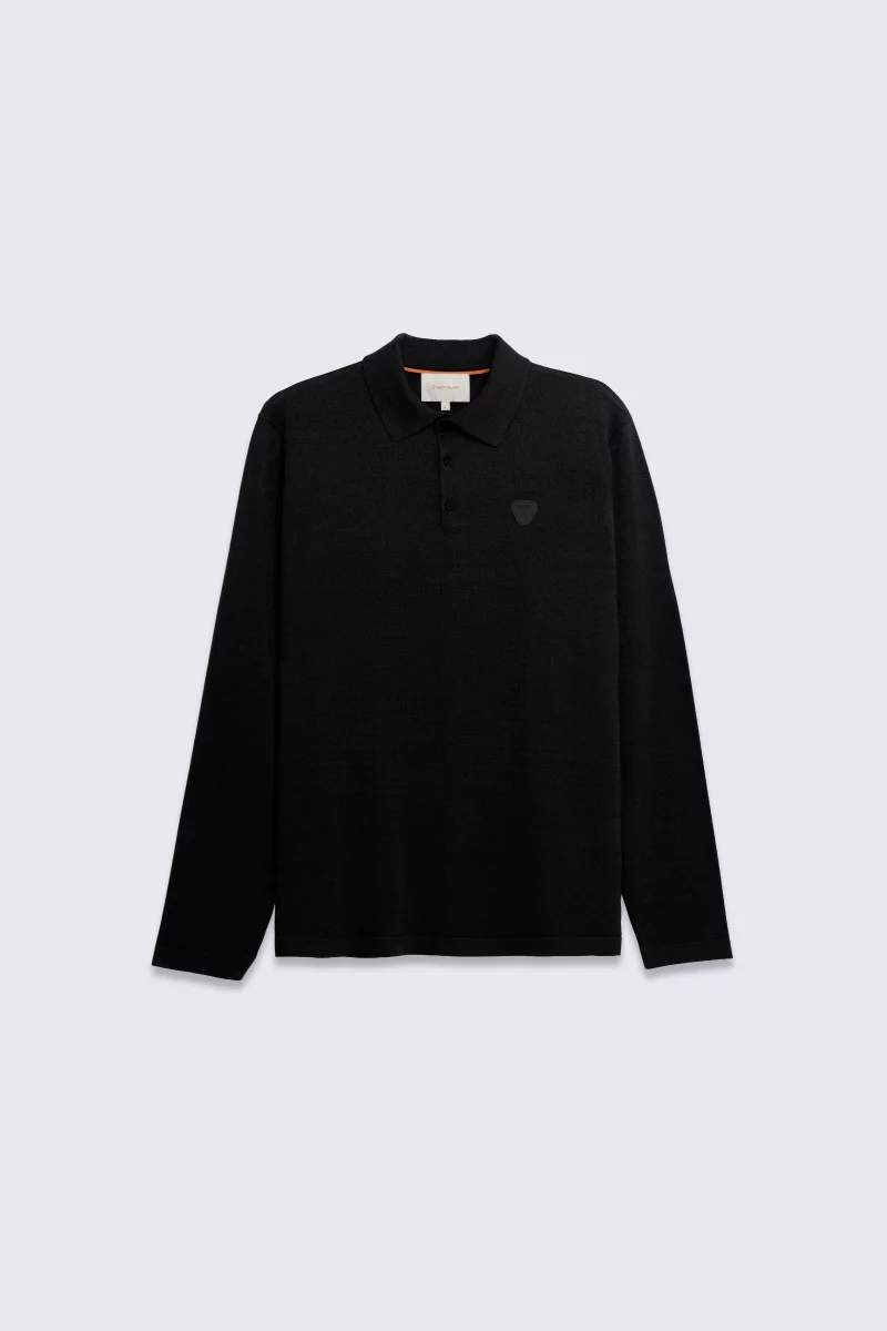 Men's long-sleeved knit polo shirt, black Judo style - Gertrude