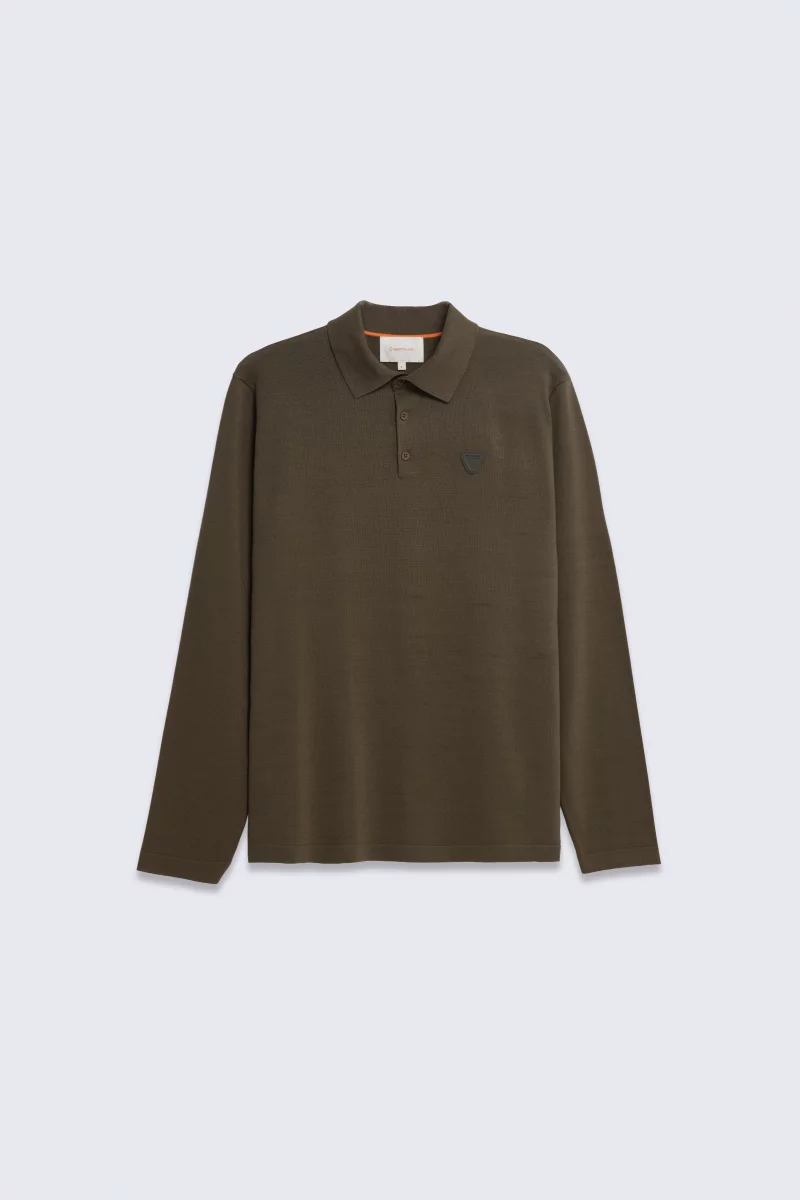 Men's Khaki Judo Long Sleeve Knit Polo Shirt - Gertrude