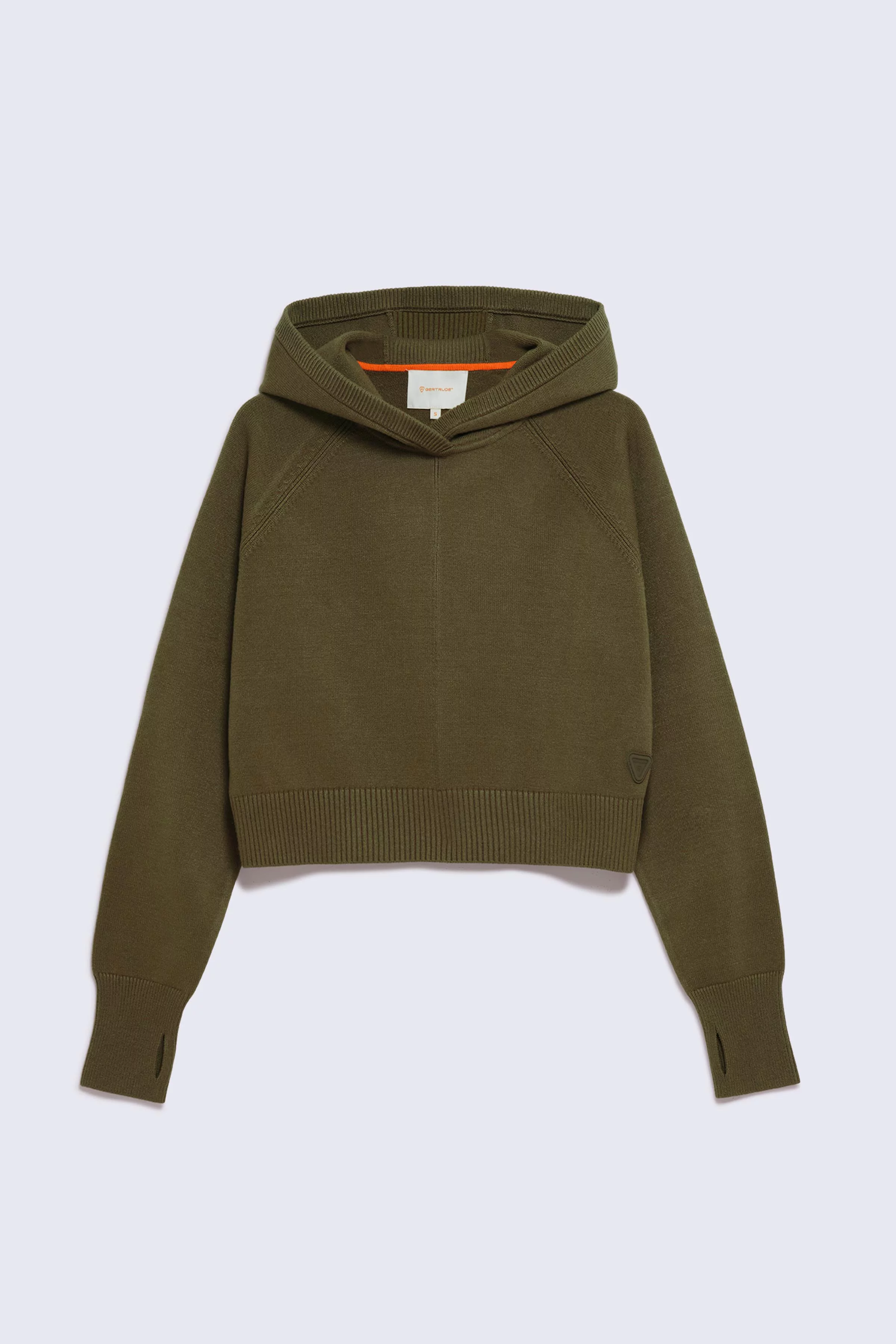 Delphine khaki women's cropped knit hooded sweater - Gertrude