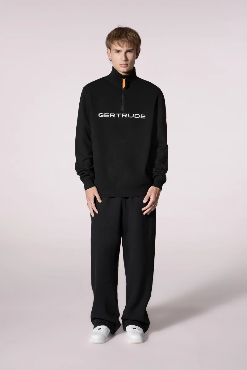 Pull mixte col camionneur logo en maille jacquard Lewis - Gertrude black - Gertrude Pull mixte col camionneur logo en maille jacquard Lewis - Gertrude black - Gertrude