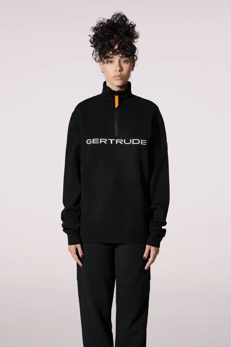 Pull mixte col camionneur logo en maille jacquard Lewis - Gertrude black - Gertrude Pull mixte col camionneur logo en maille jacquard Lewis - Gertrude black - Gertrude