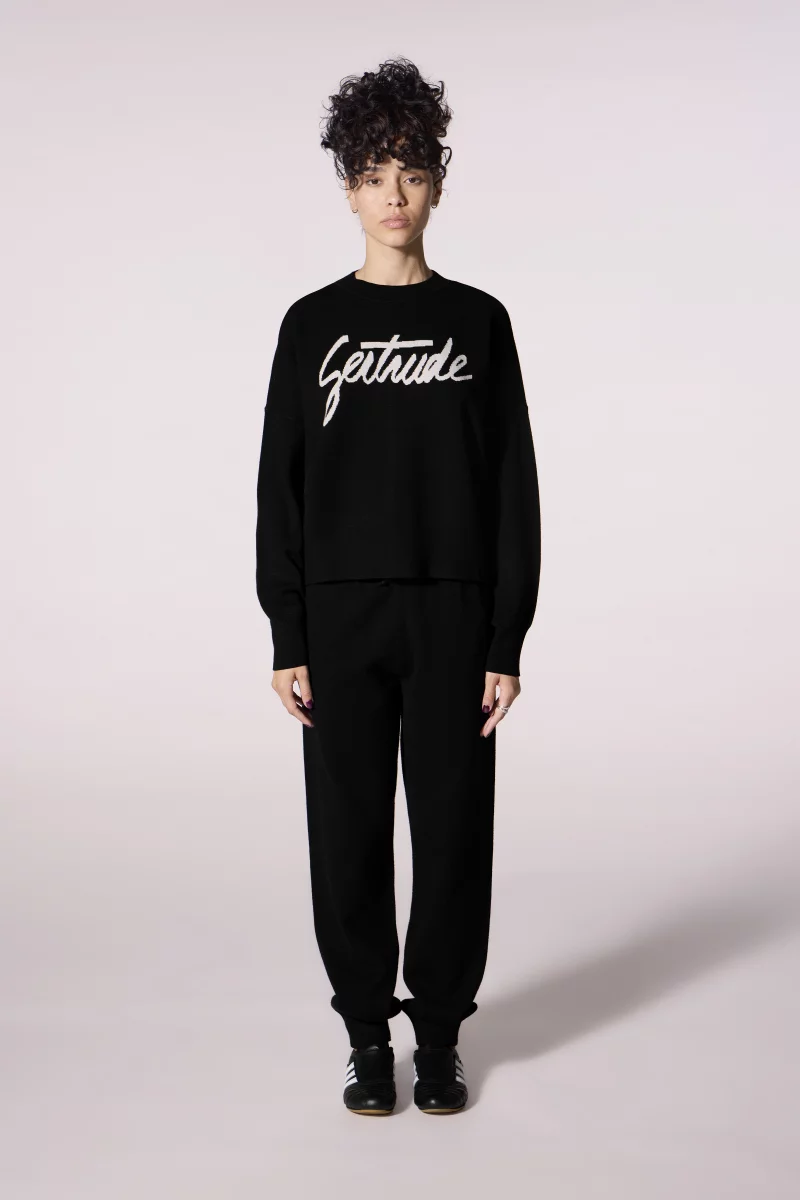 Pull court en maille jacquard à manches tombantes Nath Script black femme - - Gertrude Pull court en maille jacquard à manches tombantes Nath Script black femme - - Gertrude