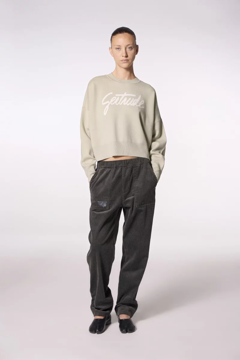 Nath Script concrete women's cropped jacquard knit sweater with dropped sleeves - Gertrude