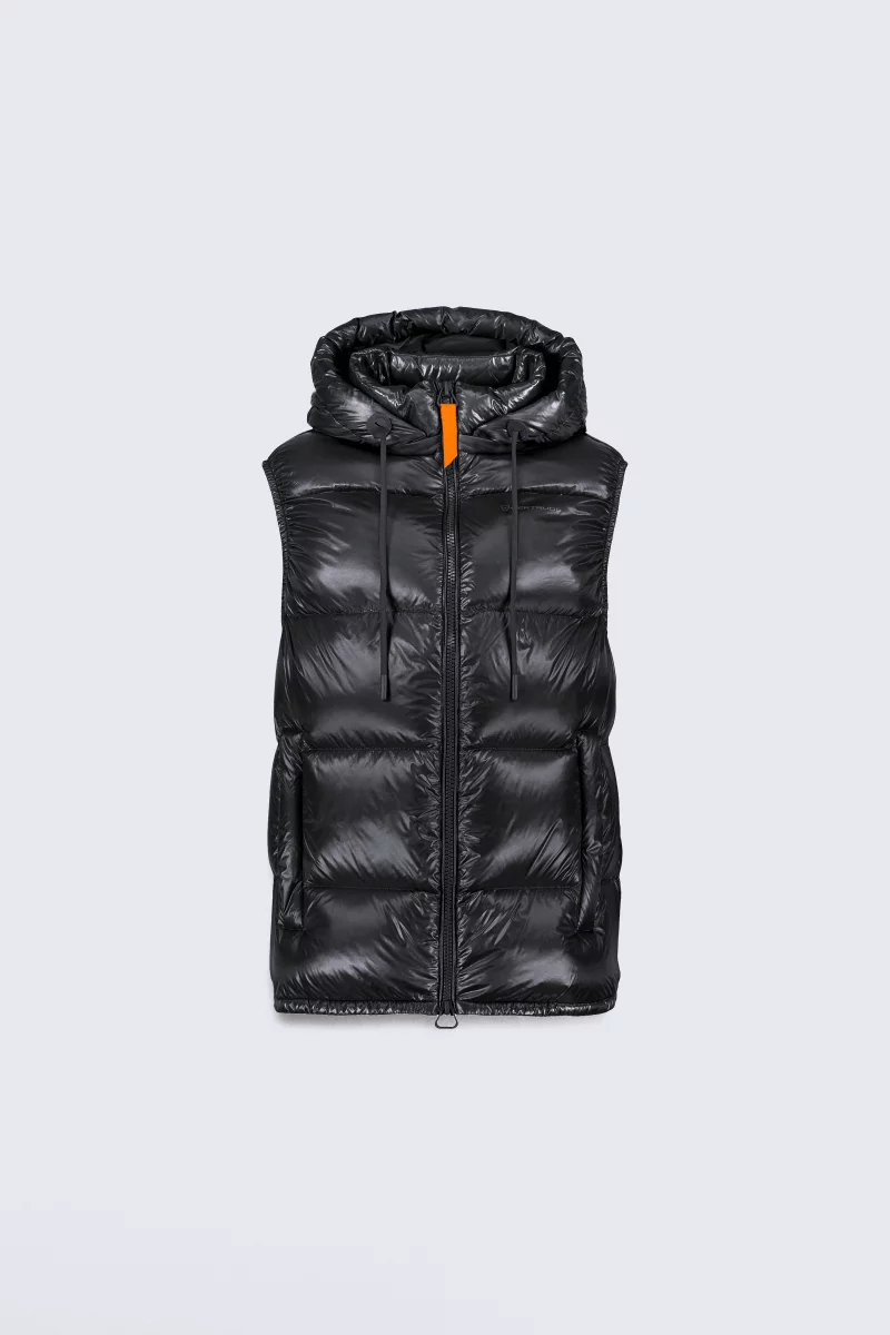 Cesar black unisex sleeveless puffer jacket with hood - Gertrude