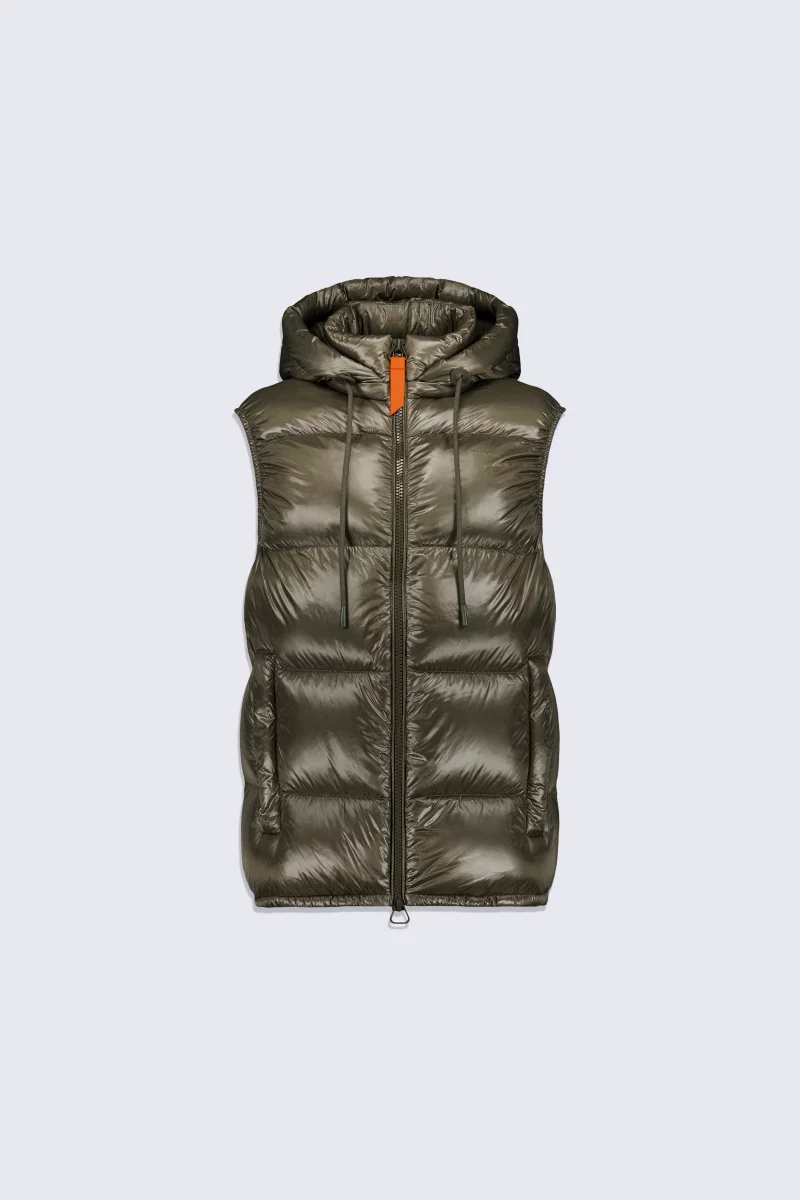 Cesar Khaki Unisex Sleeveless Puffer Jacket with Hood - Gertrude