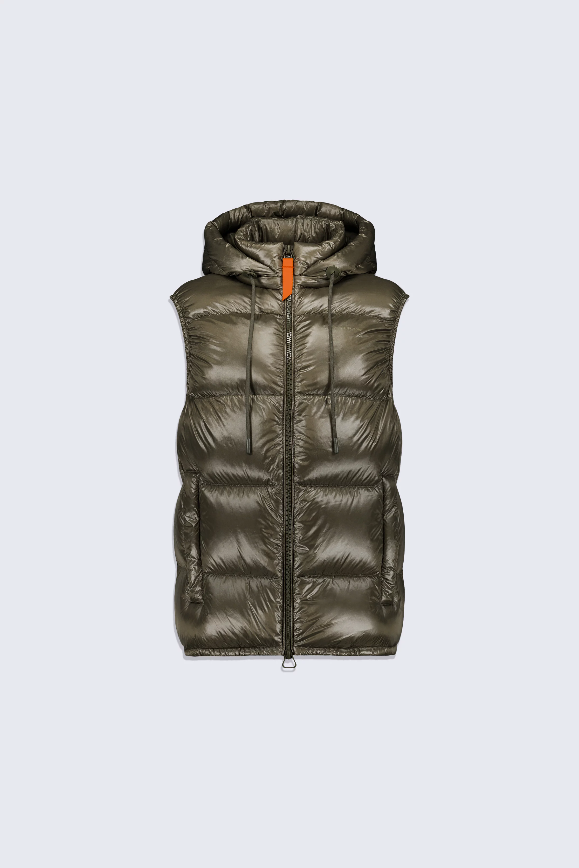 Cesar Khaki Unisex Sleeveless Puffer Jacket with Hood - Gertrude