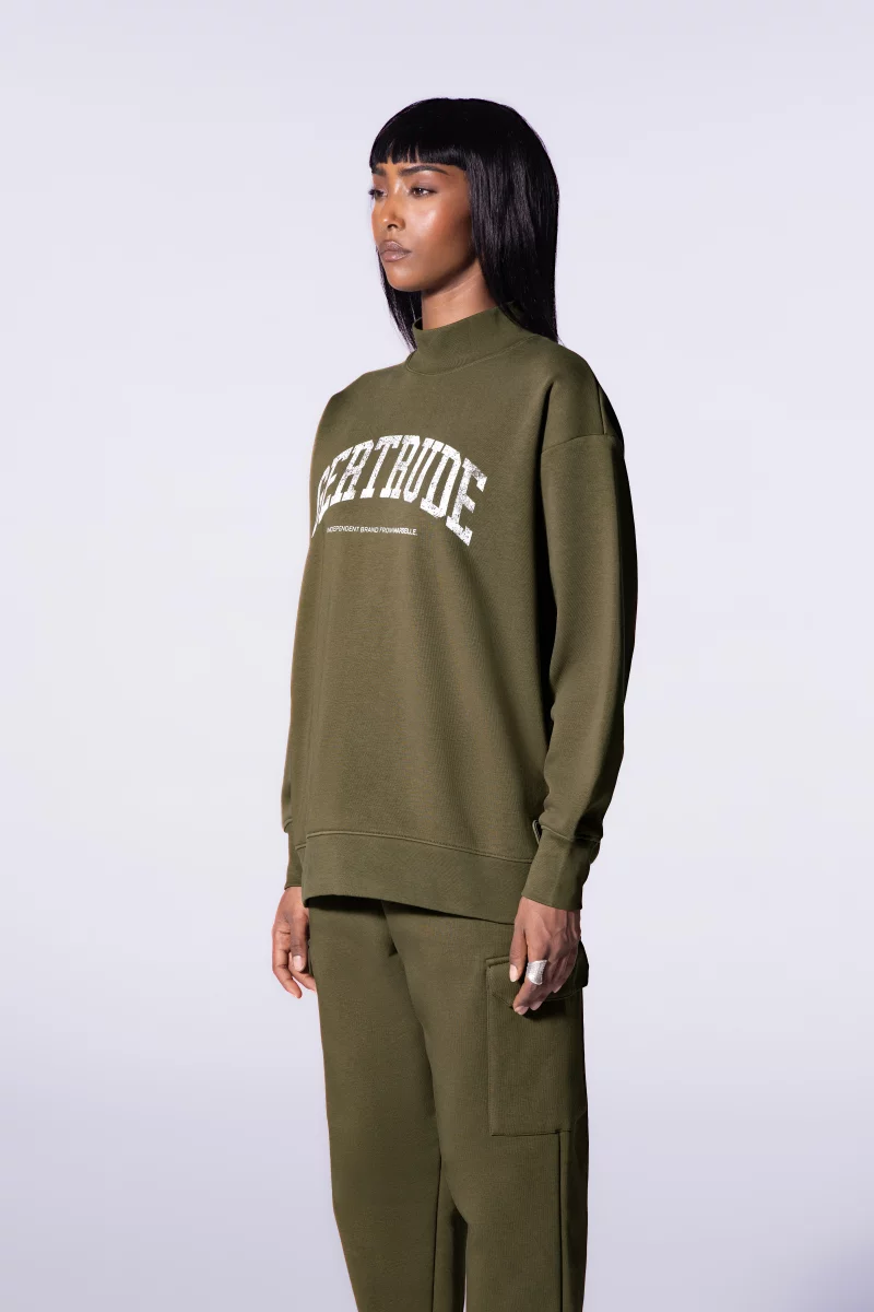 Adrianna College khaki women's oversized vintage print sweatshirt - Gertrude Adrianna College khaki women's oversized vintage print sweatshirt - Gertrude