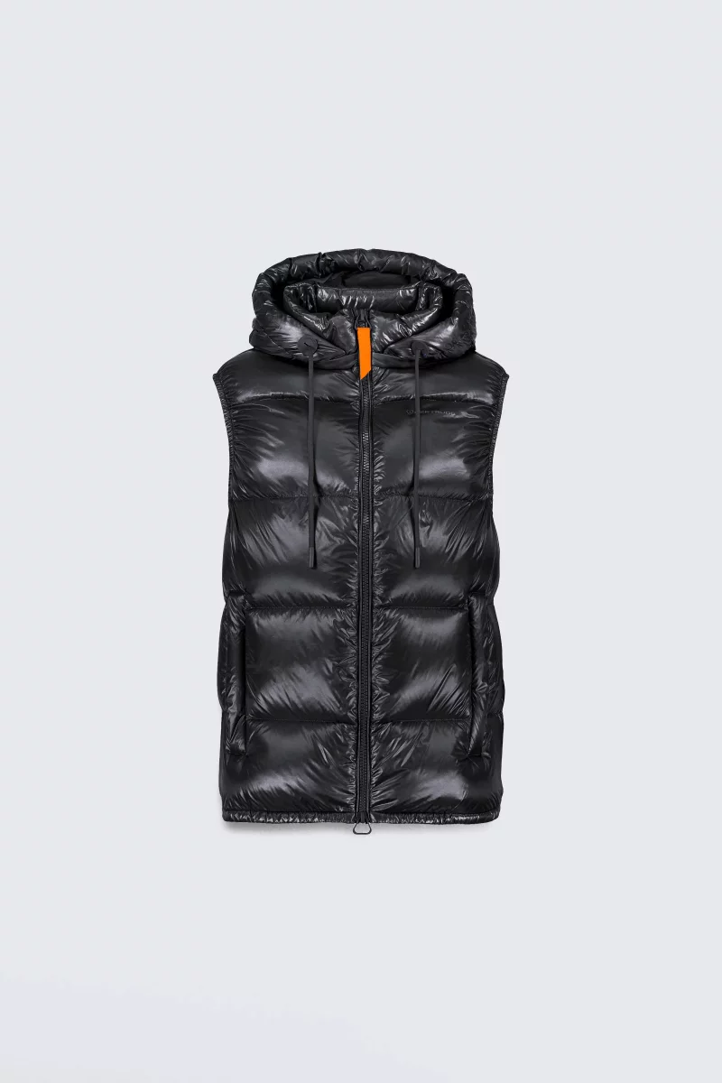 Cesar black unisex sleeveless puffer jacket with hood - Gertrude